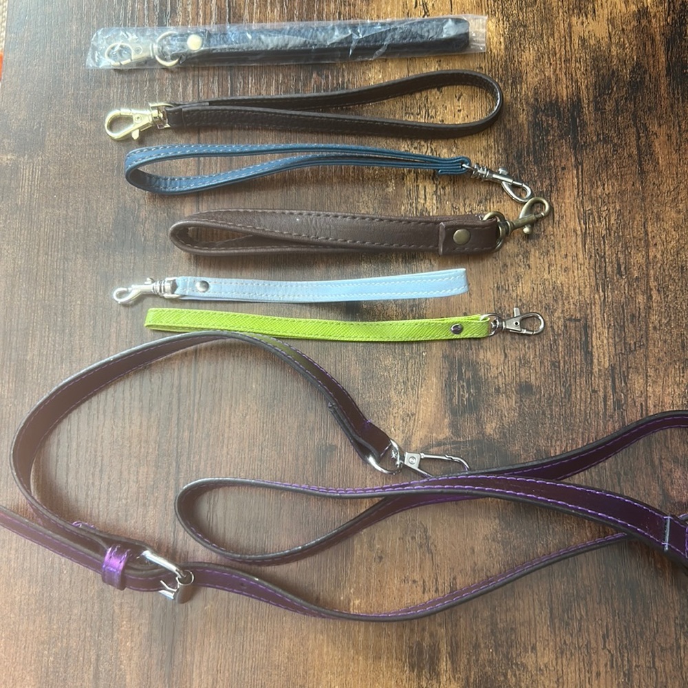 (7) clutch/wallet/bag straps-2 brown/teal/light blue/lime green/purple/navy.